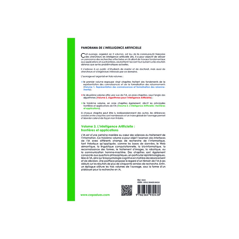 l'I.A. frontières et Applications, volume 3 série : Panorama de l'Intelligence Artificielle
