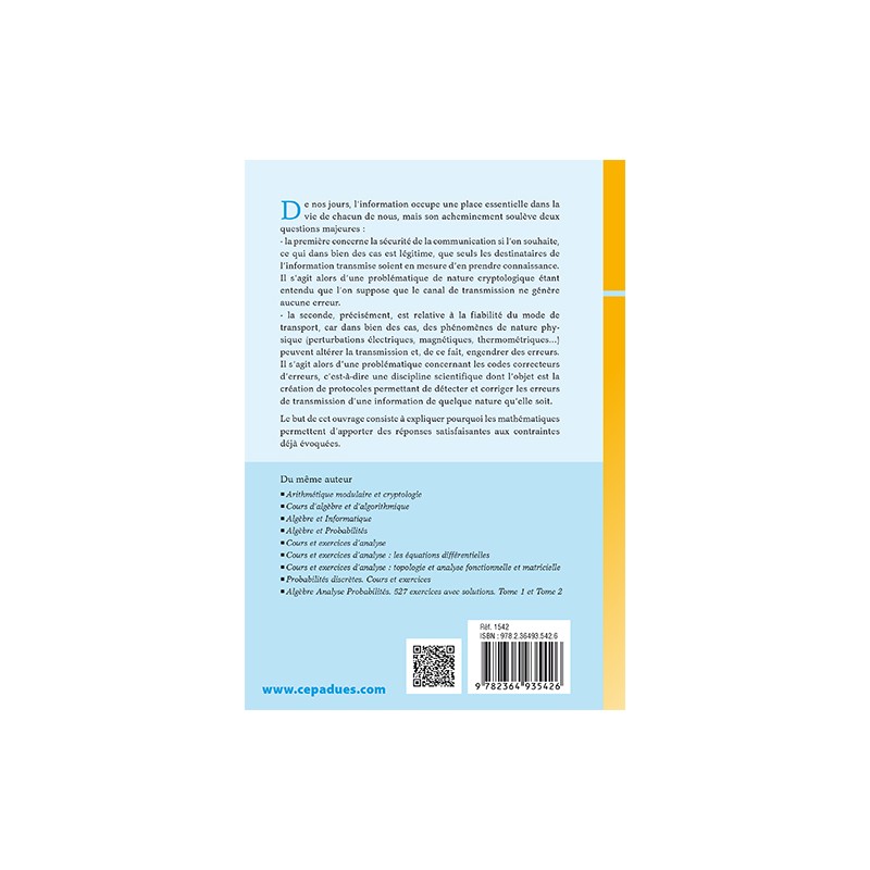 Algèbre. Cryptologie - Codes correcteurs d'erreurs