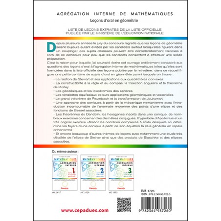 Agrégation interne de mathématiques. Leçons d'oral en Géométrie