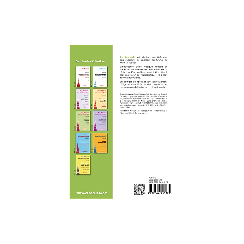 Épreuves écrites du CAPES. TOME 3. 8 sujets et corrigés (2004 à 2001, 1994)