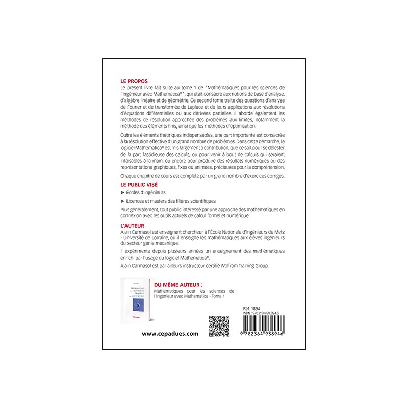Mathématiques pour les sciences de l'ingénieur avec Mathematica. Tome 2