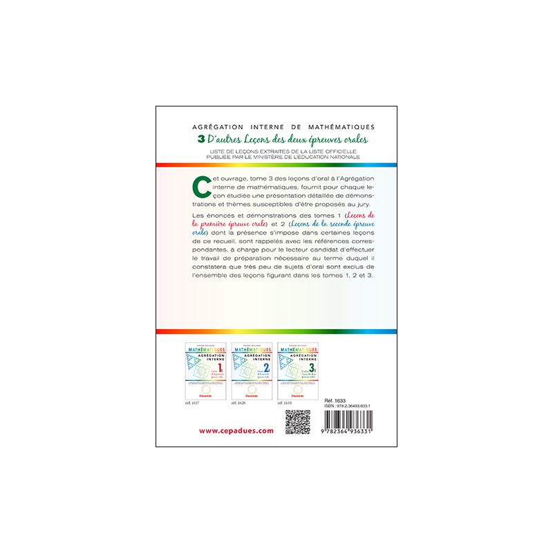 Agrégation interne de mathématiques (tome 3). D'autres leçons des deux épreuves orales