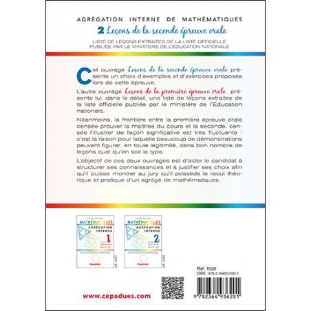 Agrégation interne de mathématiques (tome 2). Leçons de la seconde épreuve orale