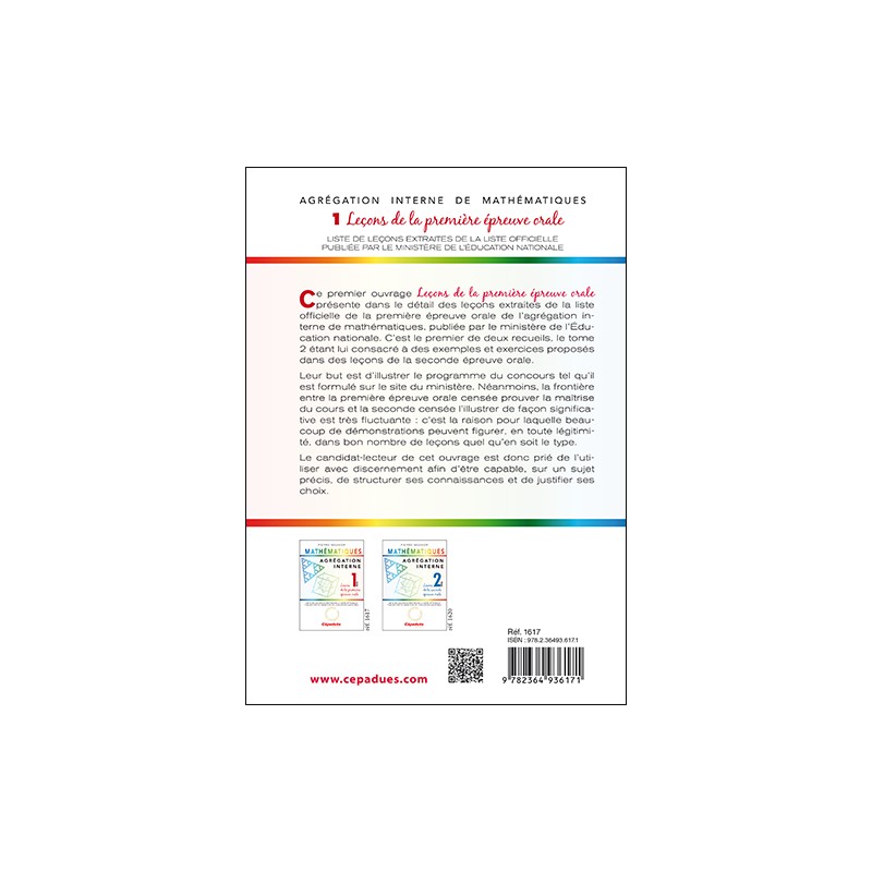 Agrégation interne de mathématiques (tome 1). Leçons de la première épreuve orale