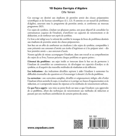 10 Sujets Corrigés d’Algèbre. Classes préparatoires scientifiques. Nouveau programme MPSI / MP2I