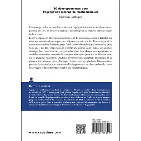 30 développements pour l’agrégation interne de mathématiques. Oral 1 et oral 2 30 développements pour l’agrégation interne de mathématiques. Oral 1 et oral 2