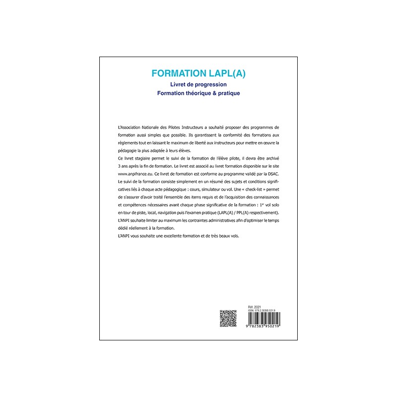 Formation LAPL(A) (Livret de progression ANPI LAPL(A) - Formation théorique & pratique)