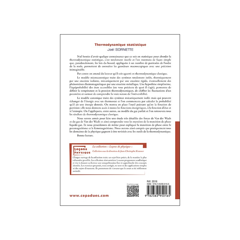 Thermodynamique statistique. Tome 1