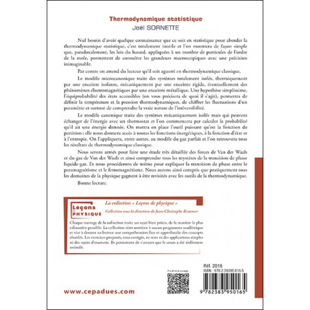 Thermodynamique statistique. Tome 1