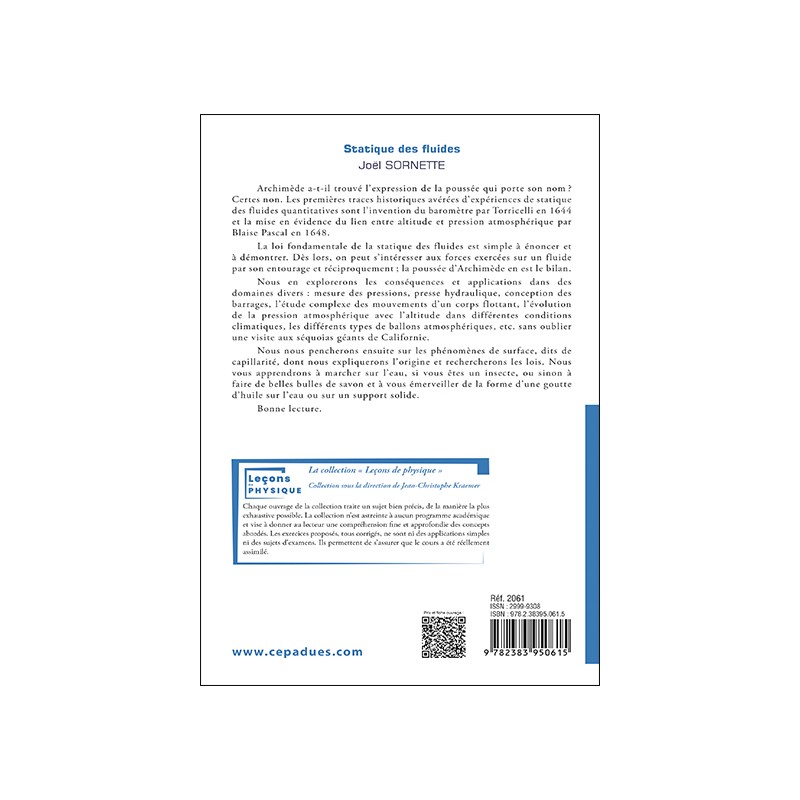 Statique des fluides. Hydrostatique et capillarité