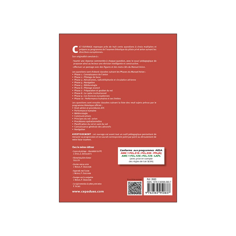 Les questions PPL(A) ou LAPL(A) en lien avec le Manuel du pilote Avion - conforme AESA  QCM Avion