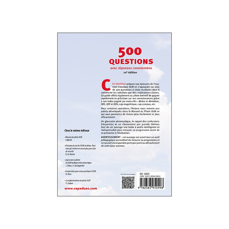 500 questions avec réponses commentées (pilotes ULM)
