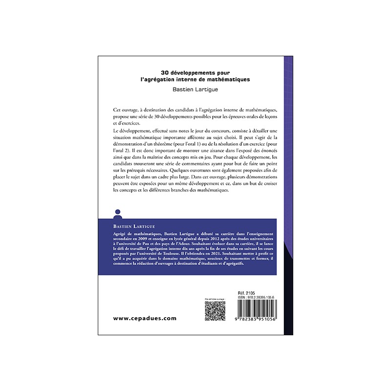 30 développements pour l’agrégation interne de mathématiques. Oral 1 et oral 2. 2e édition