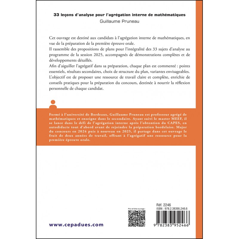 33 leçons d’analyse pour l’agrégation interne de mathématiques. Oral 1