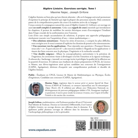Algèbre Linéaire. Exercices corrigés. Tome I